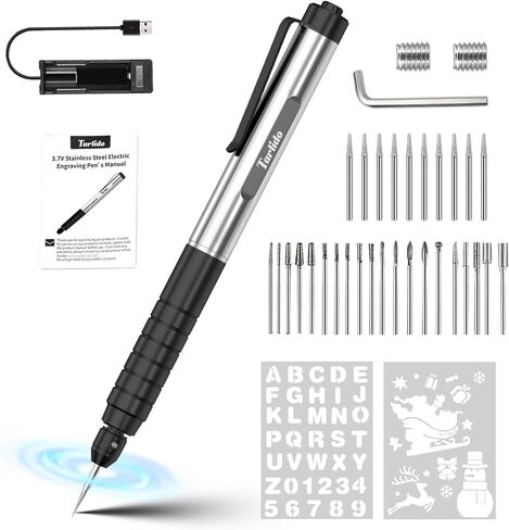 Engraving Pen, USB Rechargeable Cordless Rotary Tools, Professional Mini Carving Machines Portable DIY Engraver Machine with 30 Bits and 2 Templates for Metal to Wooden, Glass, Jewelry(Black) in Kuwait