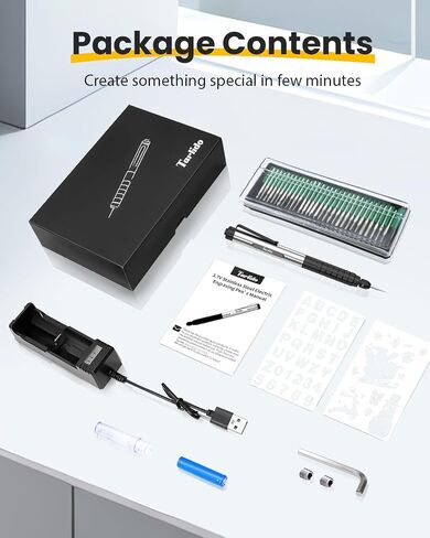 Engraving Pen, USB Rechargeable Cordless Rotary Tools, Professional Mini Carving Machines Portable DIY Engraver Machine with 30 Bits and 2 Templates for Metal to Wooden, Glass, Jewelry(Black) in Kuwait
