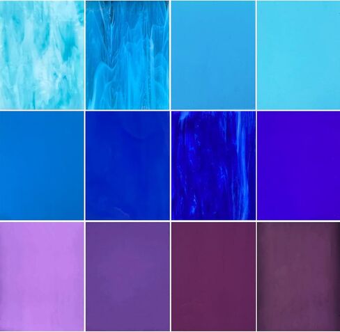 Elluckai 12 Sheets Coe 90 Glass للاندماج ، 6 × 4 بوصات ، مستلزمات زجاجية منصهرة لصنع المجوهرات المصنوعة من الزجاج ، وألواح زجاجية ملطخة من خلال الحرف اليدوية (الأرجواني الأزرق) in Kuwait