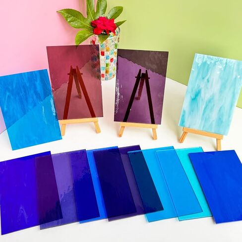 Elluckai 12 Sheets Coe 90 Glass للاندماج ، 6 × 4 بوصات ، مستلزمات زجاجية منصهرة لصنع المجوهرات المصنوعة من الزجاج ، وألواح زجاجية ملطخة من خلال الحرف اليدوية (الأرجواني الأزرق) in Kuwait