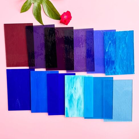 Elluckai 12 Sheets Coe 90 Glass للاندماج ، 6 × 4 بوصات ، مستلزمات زجاجية منصهرة لصنع المجوهرات المصنوعة من الزجاج ، وألواح زجاجية ملطخة من خلال الحرف اليدوية (الأرجواني الأزرق) in Kuwait