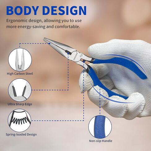 KAIHAOWIN Mini Needle Nose Pliers 5"-5 Pack KAIHAOWIN Small Long Nose Pliers with Wire Cutters, Spring Loaded Thin Needle Nose Pliers, Precision Pliers Set for Crafts/Jewelry Making/Tiny Project in Kuwait
