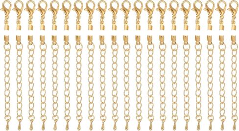 uxcell 20sets طية فوق نهايات الحبل ، مقترات 2.5 ملم تتجعد CAP CLASP نصائح مع مشابك مخلب جراد البحر وسلسلة التمديد لسوار صنع الحرف DIY الجلدية ، والذهب الفاتح in Kuwait