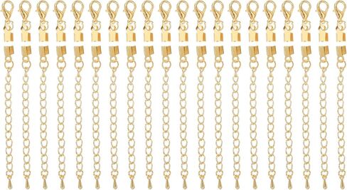 uxcell 20sets طية فوق نهايات الحبل ، مقترات 2.5 ملم تتجعد CAP CLASP نصائح مع مشابك مخلب جراد البحر وسلسلة التمديد لسوار صنع الحرف DIY الجلدية ، والذهب الفاتح in Kuwait