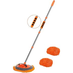 Car Wash Brush with Long Handle Microfiber 62" Brush Soft Mop Mitt Scratch-Free Kit Flexible Rotation Washing Paint Scratch Free Tool Supply Brush Extension Pole Flexible RVs Pickups Buses (Green)