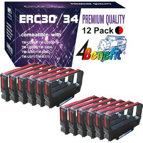 4Benefit 12-Pack 12 Pack Compatible POS ERC34 38 ERC30 Ribbon ERC30BR (Black/Red) Work for M188B TM200 MU370 TM-U220d TM-U220 TMU230 DPN2700 M270 Printer