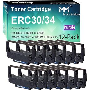 (12-Pack, Purple) Compatible ERC-30 ERC 30 34 38 Ribbon for use in Epson M119 M119B M119D M133A M270 M17-JB M52-JB TM-U325 TM-U370 TM-U375 TM-200 TM-260 Printer, by MuchMore