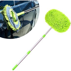 2 PCS Car Cleaning Mop Brush Set, Does Not Damage Paint Wash Tool with Detachable Replaceable Soft Bristle Cover, Retractable Flexible Mop Pole, Universal Car Cleaning Accessories (Green)