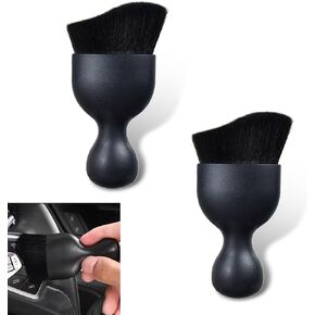 2 PCS Car Detail Cleaning Brush, Air Conditioning Outlet Engine Seat Gap Dust Soft Bristle Brush, Scratch-Free Easy-Grip Handle Cleaning Tool, Universal Beauty Brush for Cars (Black)