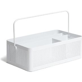 U Brands Modern Perforated Caddy Desktop Organizer, Office Supplies, Metal, White, 1 Count