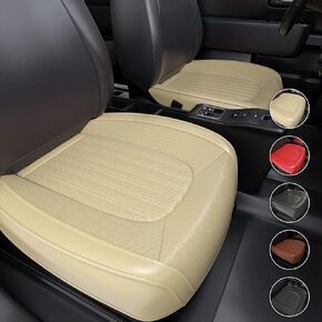 2 Pieces ZC Car Seat Covers Front Bottom Seat Cushion Covers, Waterproof Nappa Leather, Anti-Slip and Wrap Around The Bottom, Universal Auto Interior Fit for Sedans SUV Pick-up Truck, Beige