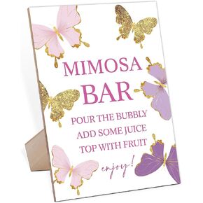 Mimosa Bar Butterfly Bridal Shower Sign,Wooden Sign With Stand,Bridal Shower Decoration,Bridal Shower Welcome Sign,Bar Decoration,Party Supplies,Bridal Shower Centerpieces,Wedding Shower Favors-26