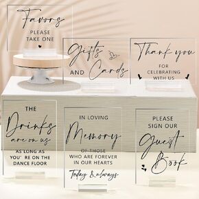 6 Pcs Acrylic Wedding Reception Signs Clear Table Decoration with Holder Rustic for Ceremony (Classic Style)