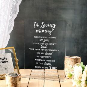 Wedding Memorial Sign In Loving Memory Wedding Sign 8.3 x 11 Inch Wedding Decor Acrylic Memorial Gifts Sign with Stand Rustic for Reception Funeral Memorial Loss Wedding Decor (Elegant)