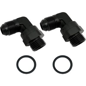 High Flow Radius 90 Degree Aluminum -6 AN Male Flare to 6AN Male Swivel Fitting Adapter With AN6 O ring ORB Port, Black