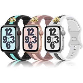 3 Pack Designer Sport Band Compatible with Apple Watch Band 38mm 40mm 41mm 42mm 44mm 45mm 49mm, Soft Silicone Sport Strap with Bee Decoration for iWatch Series 9 8 7 6 5 4 3 2 1 SE