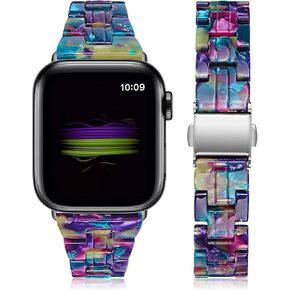 JOYOZY Compatible with Apple Watch Bands 42mm 44mm 45mm Fashion Slim Resin For Apple Watch Series 9 8 7 6 5 4 3 2 1 SE (Rainbow, 42MM 44MM 45MM)
