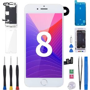 for iPhone 8 Screen Replacement 4.7" White with Home Button LCD Display for iPhone SE 2nd 2020 Digitizer 3D Touch Assembly Repair Kit Front Camera Speaker Sensor Fix Tools A1863 A1905 A1906