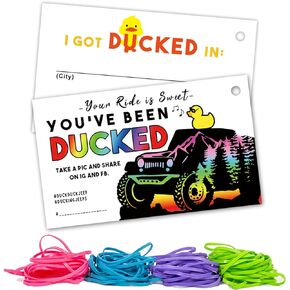 You've Been Ducked, Duck Tags, Dcuk Duck Tags, Duck Ducking Games Card, 2 x 3.5 inches, 50 Cards, 50 Rubber Bands, Duck Tags With Hole, 7JDK1026