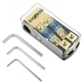 3 Way ANL Fuse Holder with 60A Mini Fuse, Copper Fuse Distribution Block 12V, 0 2 4 Gauge in 4/8 Gauge Out, Used for Audio Stereo Amplifier of car Truck Ship, with 3 Hexagon Wrench