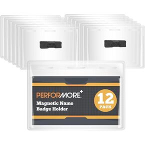 Performore 12 Pack of Magnetic Name Badge Holders, 4x3 Inch Horizontal Tag for Conventions, Exhibitors, Events - Vaccine Card Holder Protector for CDC Immunization Record