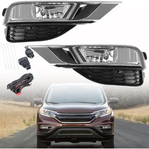 2-Pack Clear Lens Front Bumper Driving Fog Light Assembly with Bulbs and Switch Wiring Kit Replacement for 2015-2016 CR-V CRV Driver and Passenger Side