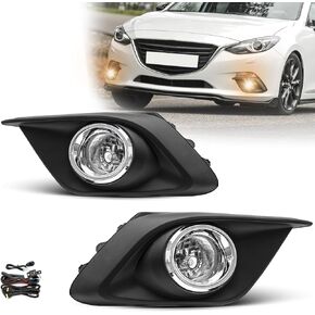 Fog Lights Assembly For 2014 2015 2016 Mazda 3 Fog Lamps Replacement Kit with Switch&Wiring H11 12V 55W Halogen Bulbs Clear Lens