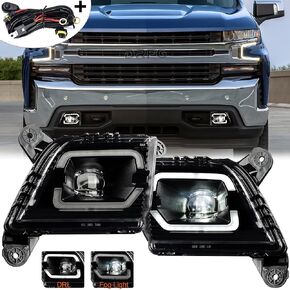 LED Fog Light with DRL Compatible for Chevy Silverado 2019 2020 2021 2022 Bumper Driving Lamp for Silverado 1500 Include H11 Relay Harness Wire Kit