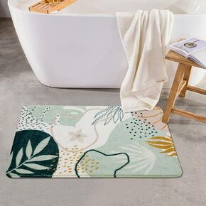 Uphome Boho Modern Bath Mat Teal Non-Slip Abstract Bathroom Rug Soft Machine Washable Plant Bathroom Mat Farmhouse Cute Leaf Floor Mats for Sink Bathtub Toilet, 18x25 inch