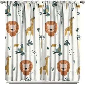 Nursery Safari Animals Window Curtains,Cartoon Woodland Jungle Forest Lion Elephant Giraffe Printed Pattern Blackout Drapes for Living Room Baby Boy Kids Bedroom 42x45 Inch