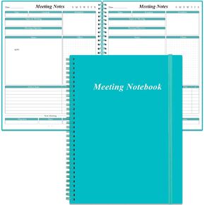 دفتر اجتماعات للعمل مع عناصر العمل، دفتر مخطط مشروع حلزوني مقاس A4 لتدوين الملاحظات، منظم جدول أعمال ملاحظات اجتماع المكتب/العمل للرجال والنساء، 80 ورقة، 160 صفحة، 8.5 بوصة × 11 بوصة، أزرق مخضر in Kuwait