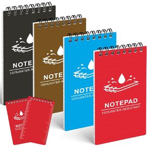 Koogel 4PCS Mini Spiral Notebooks, Waterproof Pocket Notebook Lined Small Notepads 3" x 5" Top Spiral Notebook for School Office Outdoor