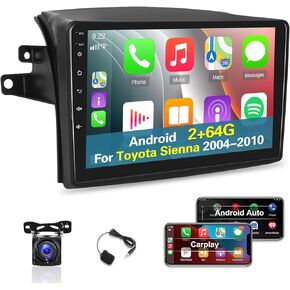 [2+64G] Android 13 Car Radio for Toyota Sienna 2004-2010 - Wireless Apple Carplay and Android Auto - 9 Inch Touch Screen Car Stereo with Multiple UI/WiFi/GPS/SWC+ AHD Backup Camera