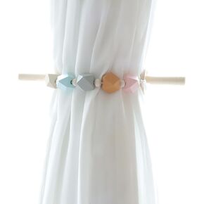 Wood Bead Jute Cord Curtain tiebacks, Bohemian Decorative Curtain tie, Set of 2 Thick Curtain Ties, Office Home Decoration Curtain tie(Light Color)