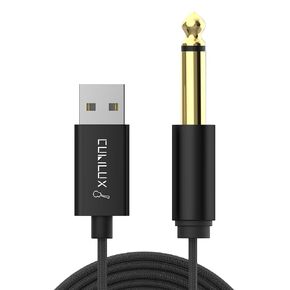 Cubilux Guitar to USB A Cable, USB A to 6.35mm (1/4") TS Mono Line-in Cord for Bass/Electronic Piano/Drums, Instrument to USB A Cable for Laptop PC, 6 FT