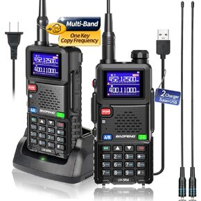BAOFENG 5RM Ham Radio Long Range (Baofeng UV-5R Upgrade) NOAA Weather Receiver Handheld Walkie Talkies Emergency Two Way Radio with Copy Frequency,Type C Charging,999CH,Stopwatch,2Pack