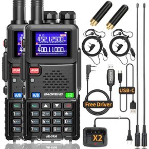 BaoFeng Ham Radio Long Range AR-5RM Handheld Two Way Radio NOAA Weather Receiver Rechargeable Long Range Walkie Talkies, Copy Frequency 999CH with Type C Charging 2500mAh Battery (2 Pack)