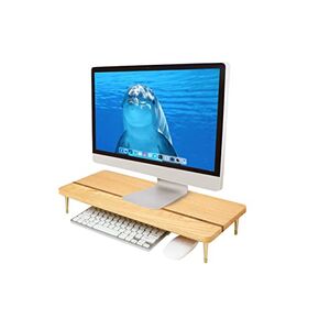 CRAFT KITTIES Wood Riser Monitor Stand with USB Ports Computer Stand w/Slot for Tablet & Cellphone Computer Riser w/Big Storage, Dual Monitor Riser for PC, Computer, Laptop, Printer