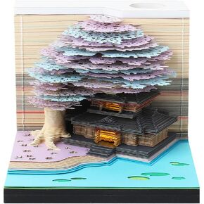 لوحة مذكرة ثلاثية الأبعاد 260 ورقة شجرة منزل المفكرة Omoshiroi كتلة لطيف Kawaii ملاحظة الوسادة الراحة ورقة نحت الفن الحرف اليدوية مكتب الديكور حامل القلم الإبداعية هدية ديكور DIY (الوردي مع الضوء) in Kuwait