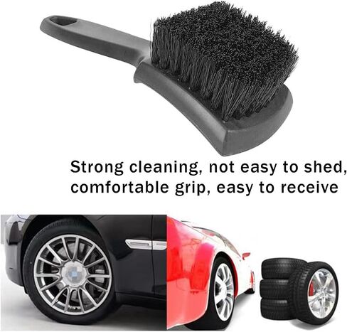 1 PC Automotive Tire Gap Brush, PP Curved Flat Shape Ergonomic Handle Wheel Cleaning Brush, Multi-Functional Car Auxiliary Washing Accessories, Compatible with Various Car Models (Black) in Saudi Arabia