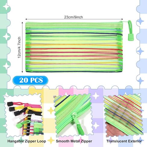 20 حزمة من الحقيبة الشبكية بسحاب متعددة الألوان، حقيبة بسحاب شبكي بـ 10 ألوان، حقائب تخزين متعددة الأغراض لحقائب السفر وحقيبة مستحضرات التجميل الشبكية مع سحاب لإكسسوارات السفر واللوازم المكتبية in Kuwait