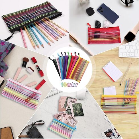 20 حزمة من الحقيبة الشبكية بسحاب متعددة الألوان، حقيبة بسحاب شبكي بـ 10 ألوان، حقائب تخزين متعددة الأغراض لحقائب السفر وحقيبة مستحضرات التجميل الشبكية مع سحاب لإكسسوارات السفر واللوازم المكتبية in Kuwait