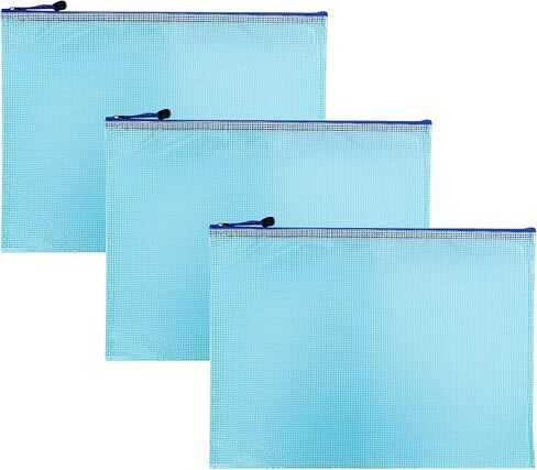 3pcs Mesh Zipper Pouch Zipper Bags, Waterproof Zipper Pouch, Mesh Zipper Pouch Bags, Plastic Document Pouch, Zipper File Bags for Office Supplies, 14.3x10.8 Inches Travel Storage (B4, Blue) in Saudi Arabia