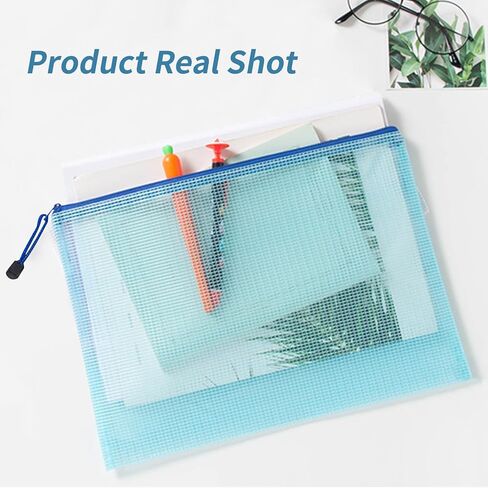 3pcs Mesh Zipper Pouch Zipper Bags, Waterproof Zipper Pouch, Mesh Zipper Pouch Bags, Plastic Document Pouch, Zipper File Bags for Office Supplies, 14.3x10.8 Inches Travel Storage (B4, Blue) in Saudi Arabia