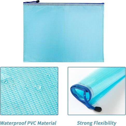 3pcs Mesh Zipper Pouch Zipper Bags, Waterproof Zipper Pouch, Mesh Zipper Pouch Bags, Plastic Document Pouch, Zipper File Bags for Office Supplies, 14.3x10.8 Inches Travel Storage (B4, Blue) in Saudi Arabia