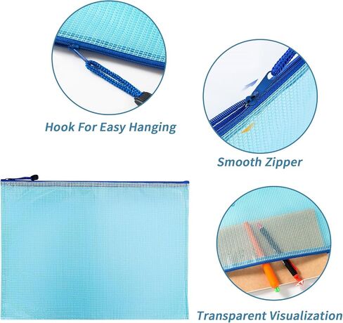3pcs Mesh Zipper Pouch Zipper Bags, Waterproof Zipper Pouch, Mesh Zipper Pouch Bags, Plastic Document Pouch, Zipper File Bags for Office Supplies, 14.3x10.8 Inches Travel Storage (B4, Blue) in Saudi Arabia
