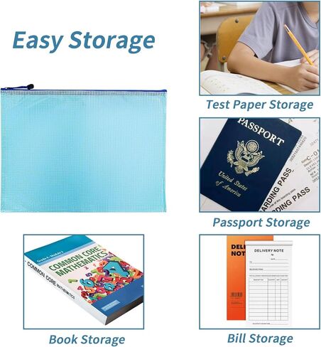 3pcs Mesh Zipper Pouch Zipper Bags, Waterproof Zipper Pouch, Mesh Zipper Pouch Bags, Plastic Document Pouch, Zipper File Bags for Office Supplies, 14.3x10.8 Inches Travel Storage (B4, Blue) in Saudi Arabia