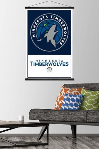 Trends International NBA Minnesota Timberwolves - ملصق حائط بشعار 21، 22.375 بوصة × 34 بوصة، طباعة وحزمة شماعات من خشب الزان in Kuwait