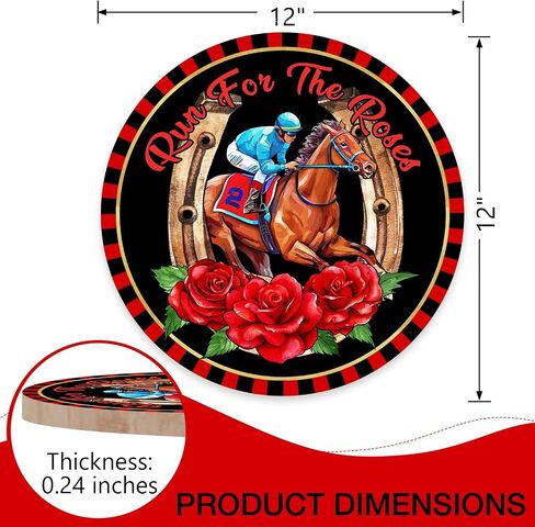Run for The Rose Horse Racing Front Door Sign, Kentucky Derby Jockey Horseshoe Wood Door Hanger Outdoor Outside Porch Decor, Black Red Wooden Wreath Indoor Wall Hanging Decoration in Saudi Arabia