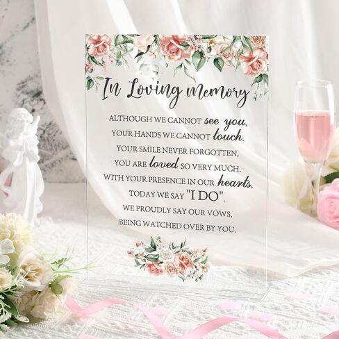 Wedding Memorial Sign In Loving Memory Wedding Sign 8.3 x 11 Inch Wedding Decor Acrylic Memorial Gifts Sign with Stand Rustic for Reception Funeral Memorial Loss Wedding Decor (Elegant) in Saudi Arabia